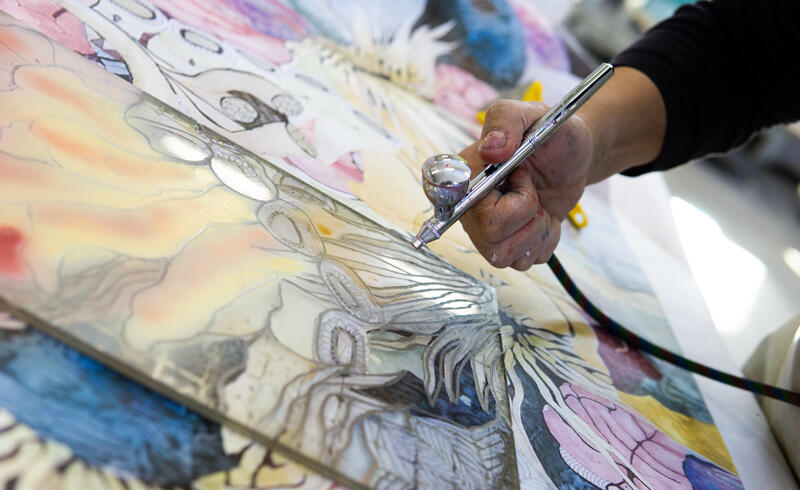 Airbrush painting process of the Acquatic collection designed by Tal Waldman