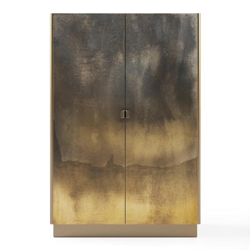 Cristallo: Contemporary Cabinet, Mirrored Furniture Green Colour 
